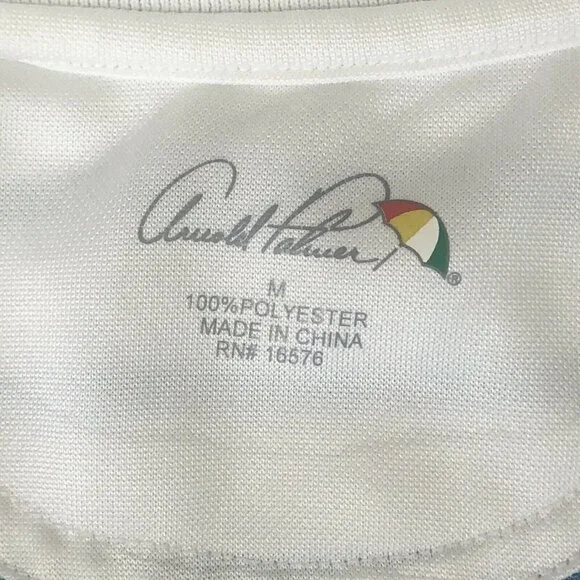Arnold Palmer Polo Golf Shirt Medium White Blue Stripe Embroidered Umbrella Logo - Picture 8 of 9